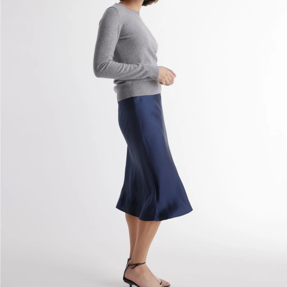 100 percent washable Silk skirt. Elegant Navy Blue bias cut Skirt